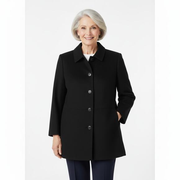 Alfred Dunner Wool Pea Coat 16 EUC Y2K 90s Classic Grandmacore Old Money Black - Picture 1 of 15